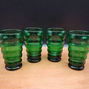 Anchor Hocking Whirly Twirly Forest Green Tumblers Set of 4 Vintage 12 oz